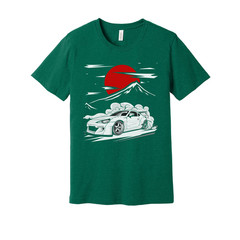 Toyota GR86 Unisex T Shirt With Drift Car Graphic Under Red Sun And Mountain Sce