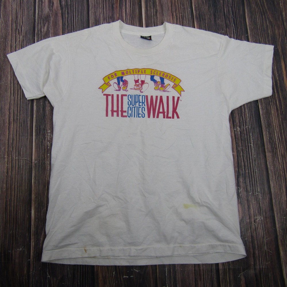 Vintage Screen Stars Best Super Cities Walk Shirt Mens XL White MS Charity Tee