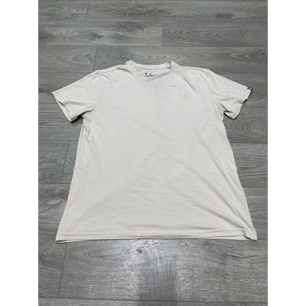 Psycho Bunny Beige V-Neck T-Shirt Medium – Embroidered Logo Short Sleeve Tee
