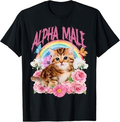 Alpha Male Funny Cat Kitten Rainbow Floral T-Shirt unisex T-Shirt