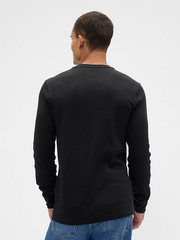 NWT GAP Black Waffle-Knit Thermal Crewneck T-Shirt Long-Sleeve Shirt Men Large