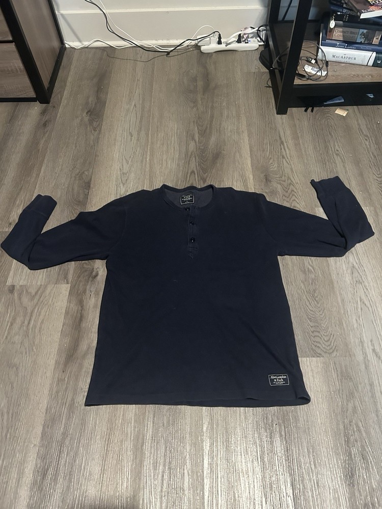 Abercrombie & Fitch Mens Large Navy Thermal Waffle Knit Henley Shirt