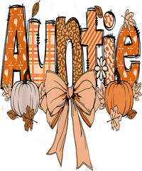 Unisex Auntie Pumpkin Coquette Bow Fall Thanksgiving Graphic Tee Family Gift
