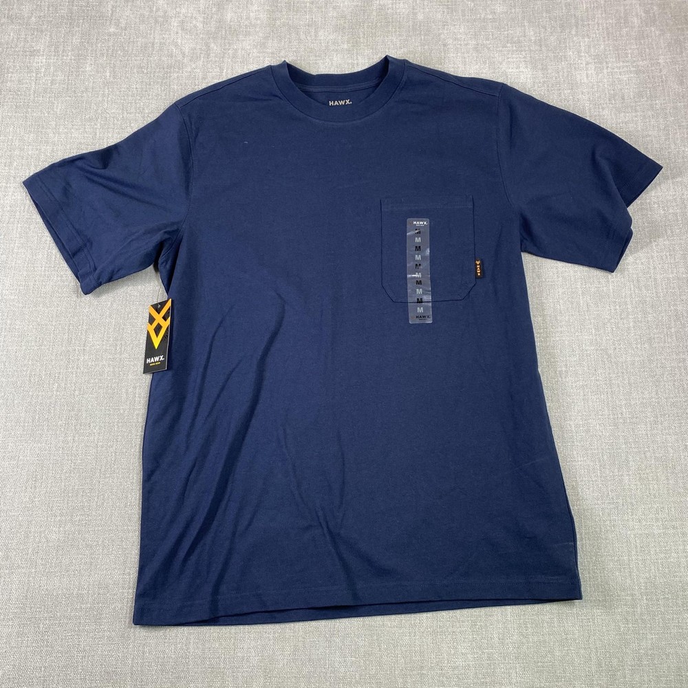 HAWX Shirt Mens Medium Blue Pocket Work Gear Cotton Crewneck Tee Workwear