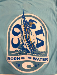 Costa Del Mar Men Large T-Shirt Teal Blue Born on the Water Graphic Tee Fishing