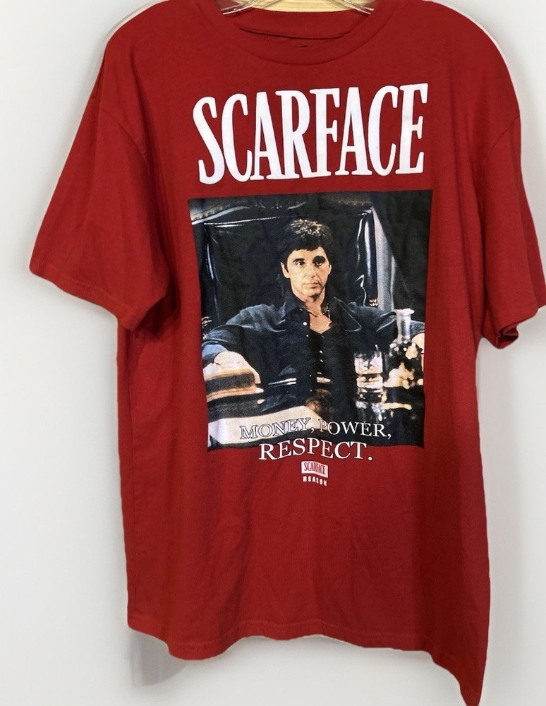 Scarface Tony Montana Graphic Tee Mens Large Red Money Power Respect Shirt
