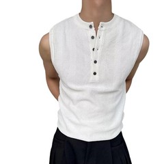 Men’s Ribbed Vest Sleeveless For Henry Collar Slim Fit Streetwear Sports Top