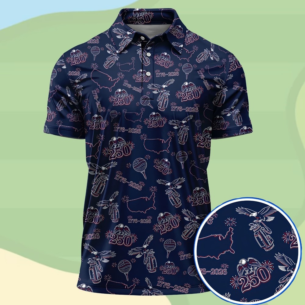 Men Patriotic Eagle & Liberty Golf Shirt USA 250th Anniversary 1776-2026 (S-5XL)