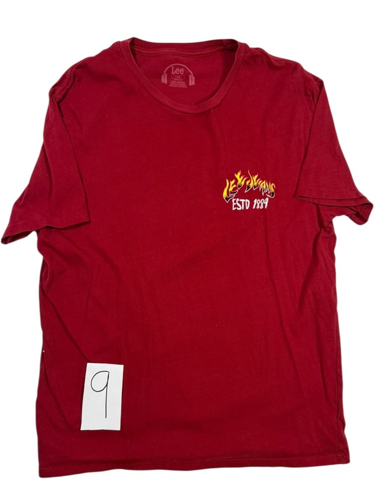 Lee Jeans ESTD 1889 T Shirt Mens Large Red American Original Classic Fit Graphic