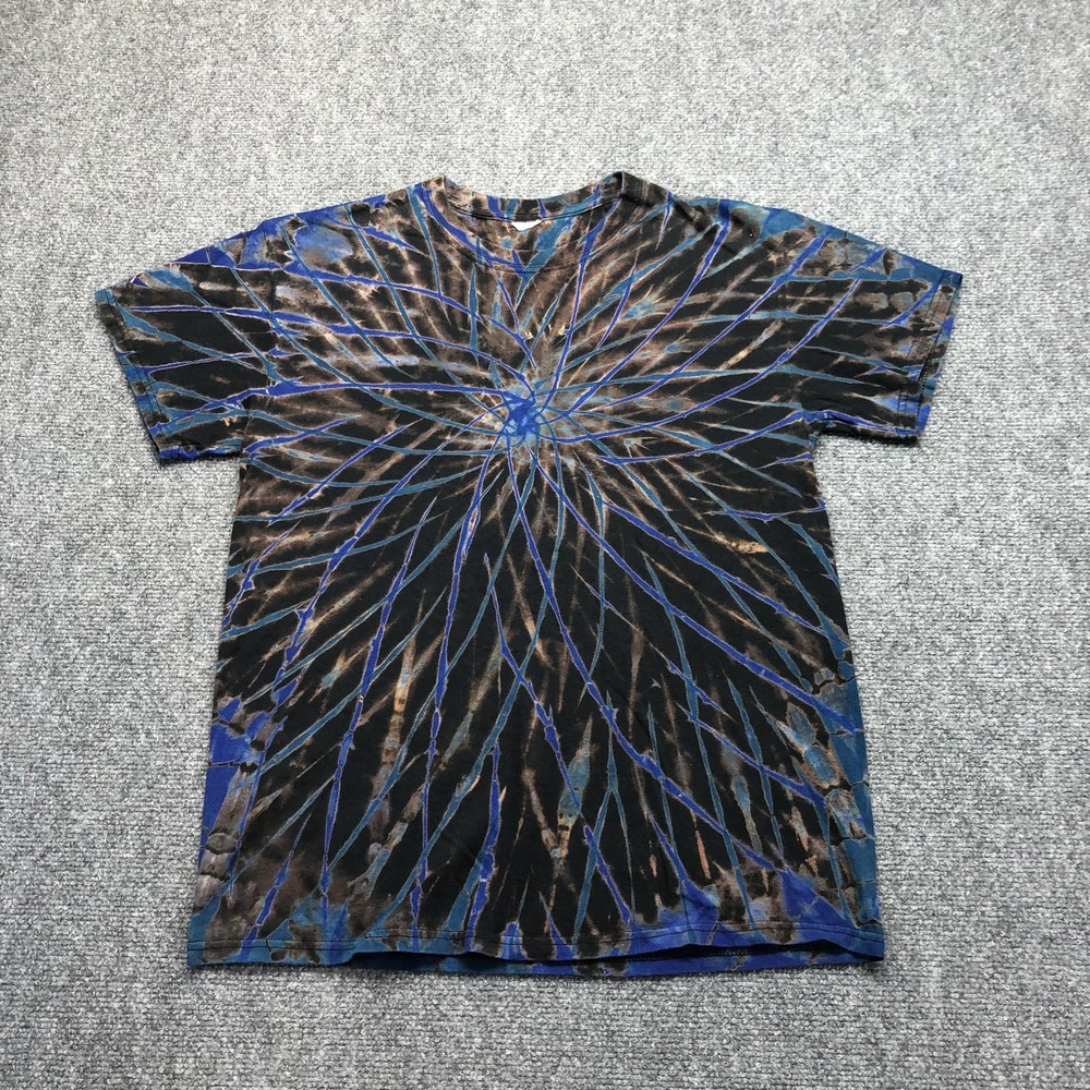 Allover Tie Dye Shirt Mens Medium Black Blue Spiral Graphic Tee Psychedelic