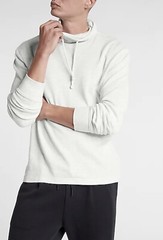 Express Heather White Waffle Knit Funnel Neck Men’s Long Sleeve T-Shirt Size L