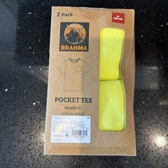 Brahma Men’s Pocket Tee T-Shirt SZ Medium Yellow 2-Pk Relaxed Fit Moisture Wic..