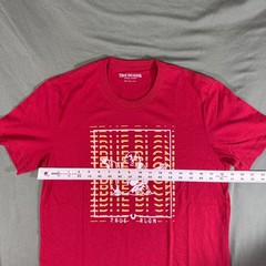 True Religion Mens Small Graphic T Shirt Red Buddha Guitar Logo Crew Neck