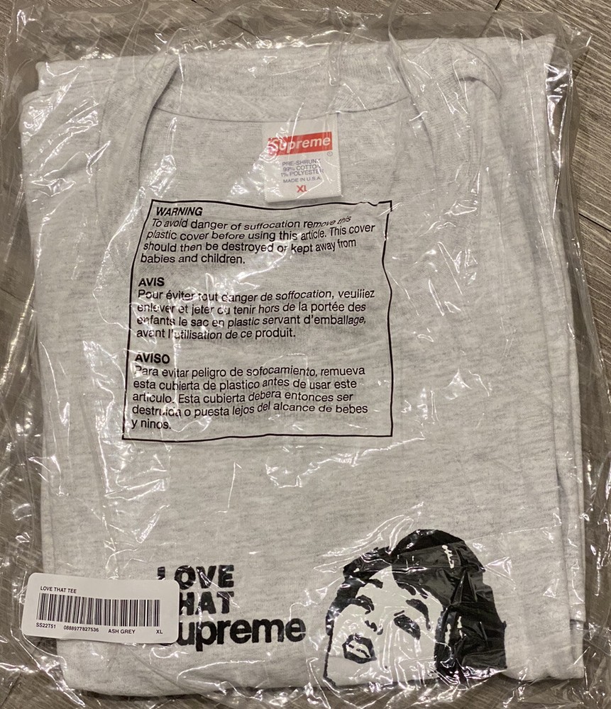 Supreme SS22 Love That Supreme Tee Ash Grey SIZE XL AUTHENTIC