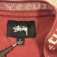Stussy Mens Long Sleeve Logo Ribbed Collar T-Shirt Burgundy Red Size Small