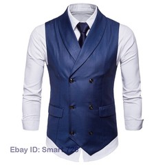 Mens Casual Formal Business Slim Fit Double-Breasted Waistcoat Coat Suit Vest