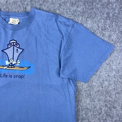 Vtg Y2K Life Is Crap Men’s T-Shirt Parody Joke Humor Blue Short Sleeve Size XL