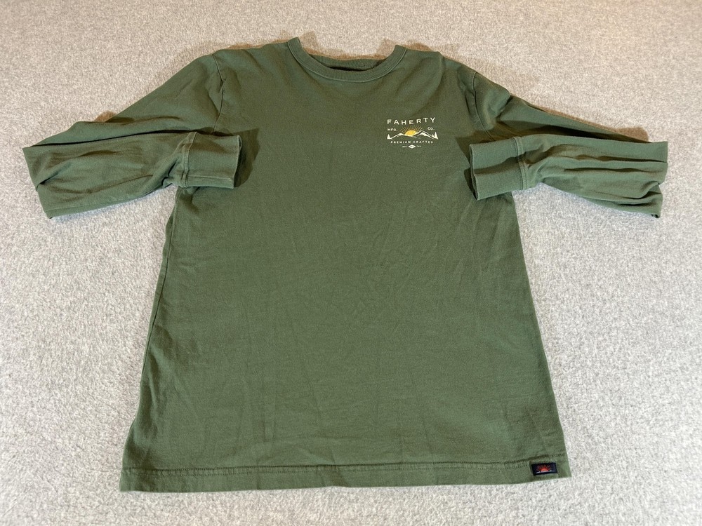 Faherty Shirt Mens Medium Green Long Sleeve Graphic Outdoor Boho Surf Beach