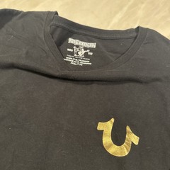 True Religion Shirt Mens Medium Black Metallic Gold Buddha Graphic Tee T-Shirt