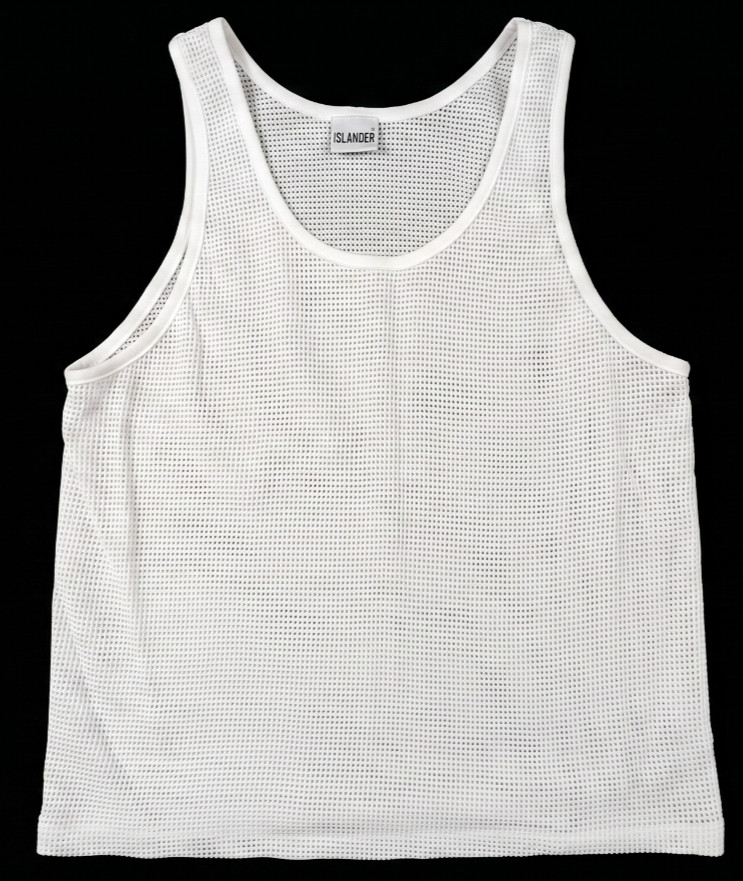 MEN’S MESH TANK TOP: Islander White See Through Beach Gym Sheer SMALL S