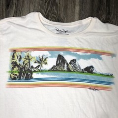 Panama Jack Graphic T-Shirt Exotic Beach Scene Men’s XXL / 2XL Tan Off White Tee