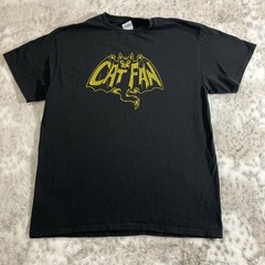 Vintage Cat Fan Bat Man T Shirt Stitch Large Rare Kitty Kitten Y2K Flying Black
