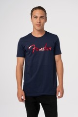 Fender Foil Spaghetti Logo T-Shirt, Blue, Size Small, Model #9123013096