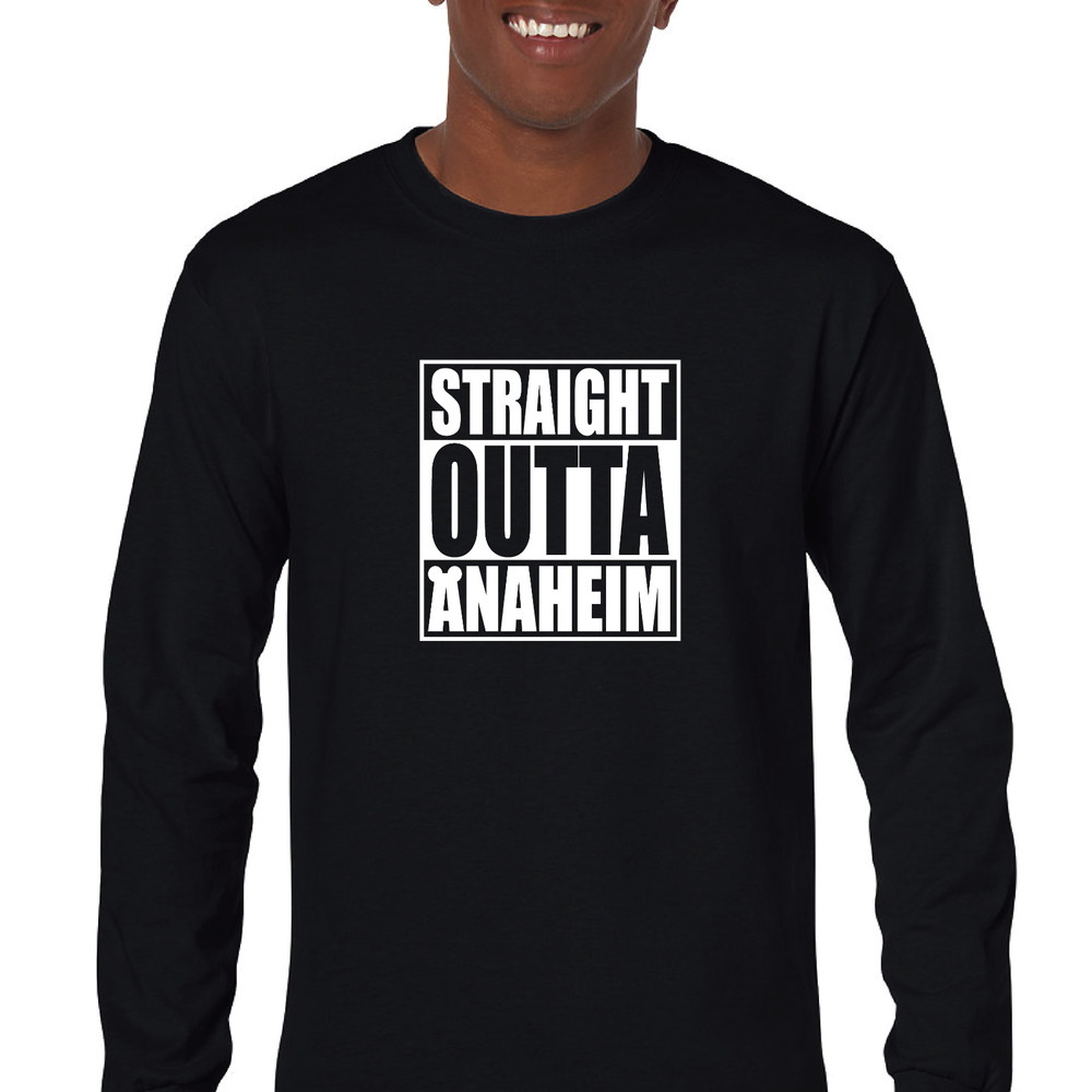 Straight Outta Anaheim Mouse Ears Theme Park Mens Cotton Long Sleeve T-shirt