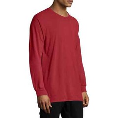 Hanes Mens ComfortWash Cotton Long Sleeve Garment Dyed T Shirt GDH200 Red Large