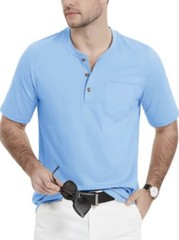 MAGCOMSEN Men’s Henley Shirts Short Sleeve Pocket Tee Shirts Wine Blue Size 2XL