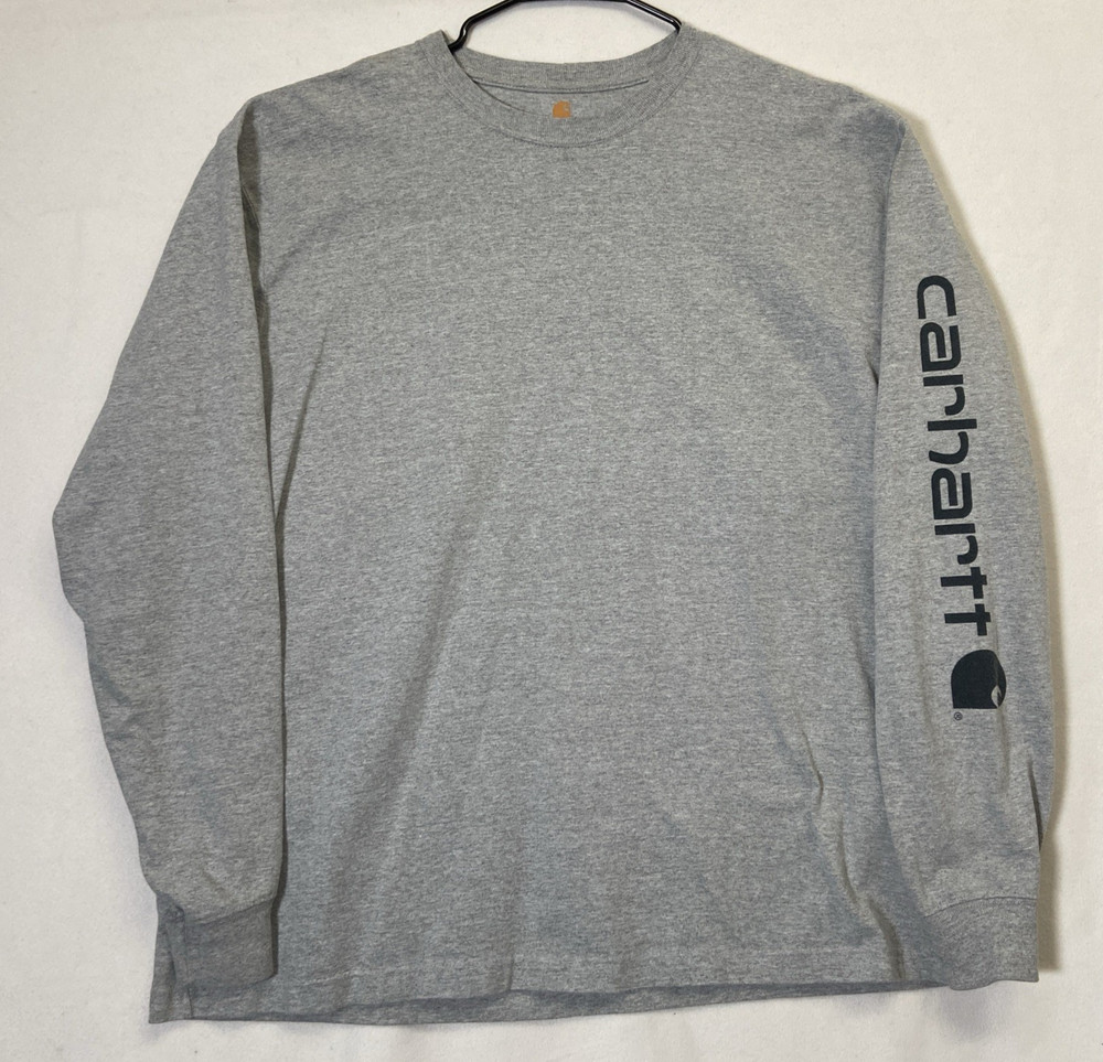 Carhartt Long Sleeve Shirt Mens L Large Regular Gray K231 HGY Logo Crew Neck Tee