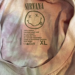 Nirvana Happy Face Graphic T-shirt Unisex XL Pink Tie Dye Distressed
