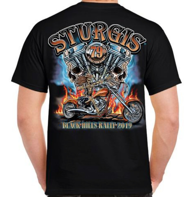 2019 Sturgis Black Hills Rally Skull Engine Rider Men’s Short Sleeves T-Shirt
