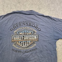 VTG 2005 Harley Davidson T Shirt Mens XL? Blue Greensboro NC Flames Graphic Tee
