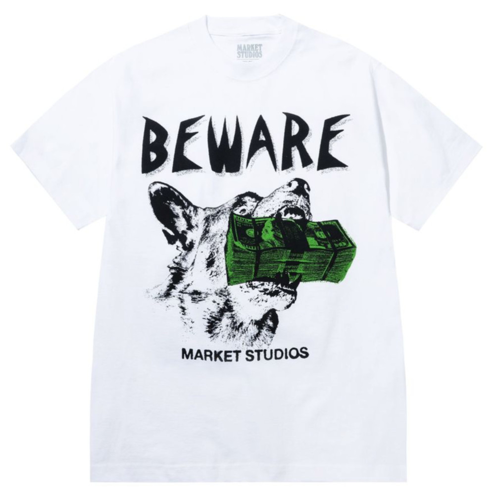Chinatown Market Studios Beware My Income T-Shirt White Brand New Withtags