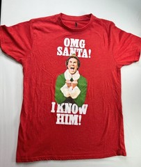 Elf OMG Santa! I Know Him! Will Ferrell Christmas Movie Graphic T-Shirt Medium