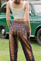 ‘s Smocked Waist Harem Hippie Boho Yoga Palazzo Casual Pants (M,Peacock Black)