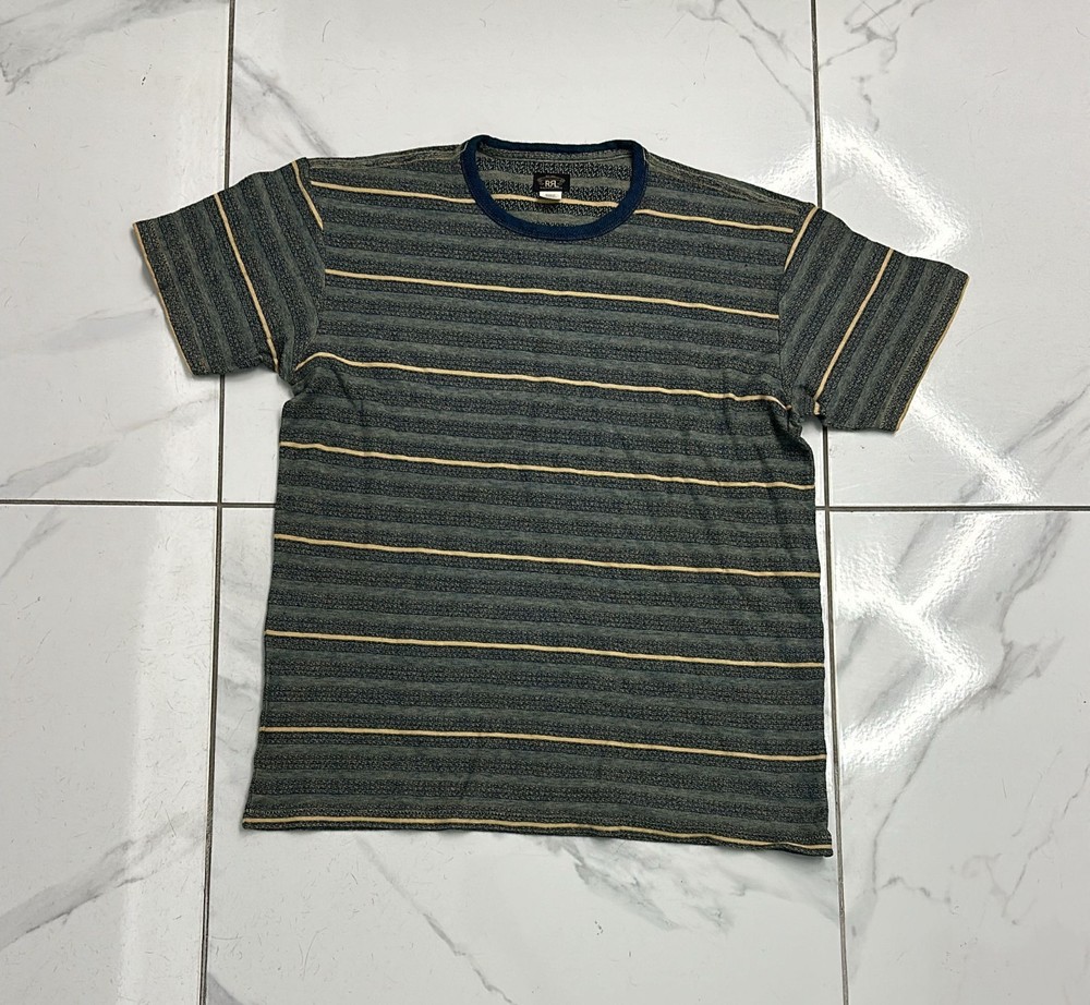 RRL By Ralph Lauren Indigo Striped Jacquard T-Shirt Cream/Multi Size LARGE