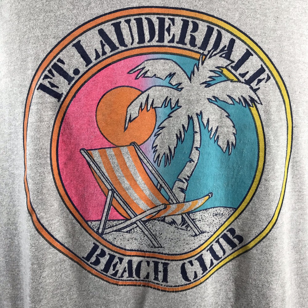 Vtg 80s Shirt Adult Large Gray Sleeveless Fort Lauderdale Beach Club Graphic Tee