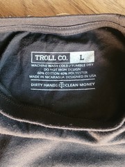 TROLL CO. men’s black t-shirt SIZE: L “blue collar bastard” graphic on the back