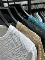 New Men’s Jacquard T-Shirt Casual Short Sleeve Round Neck Breathable Fashion TOP