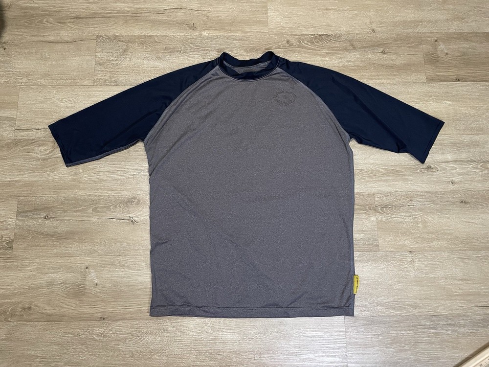 EvoShield Shirt Mens Sz L Large 3/4 Sleeve Raglan Gray Blue Performance Baseball