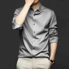 Men’s Long Sleeve Shirt Pure Color Shirt Business Casual Ice Silk Glossy Shirt