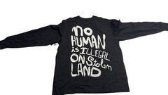 CHNGE Men’s No Human is Illegal Crew Neck Cuff Long Sleeve T-Shirt, Black, XS