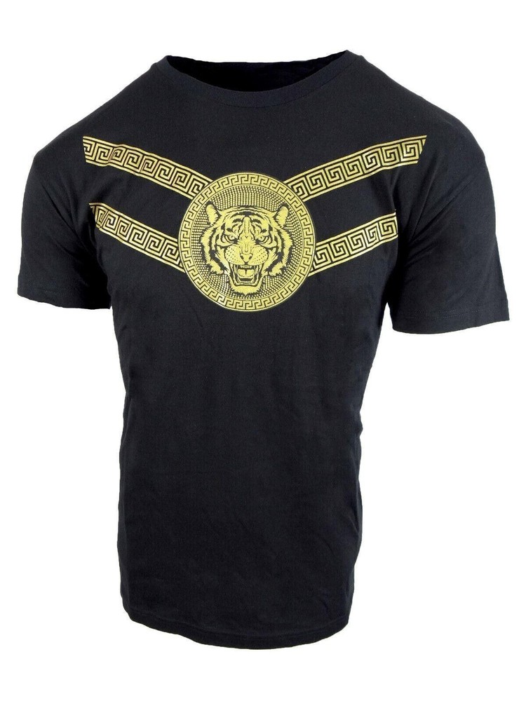 Mens T- Shirt Blue Black or Olive New Gold Luxury Stripe Prints Slim Fit