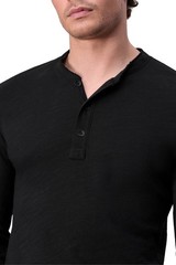 RAG & BONE Men’s Long Sleeve Classic Flame Henley T-Shirt, Jet Black, Size XL