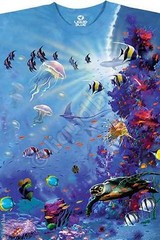 AQUATIC-TROPICAL REEF-FISH-TURTLES-TIE DYE T-SHIRT M-L-XL-XXL