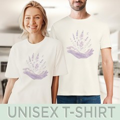 Botanical Hands Watercolor Graphic Tee Lavender Floral Nature Art
