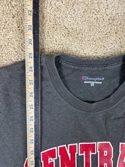 Champion Casual Basic T-Shirt Mens XL Crew Neck Central Spell Out Graphic Gray