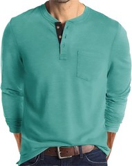 Mens Fashion Henley Shirts Long Sleeve Button Cotton T-Shirt with Pocket